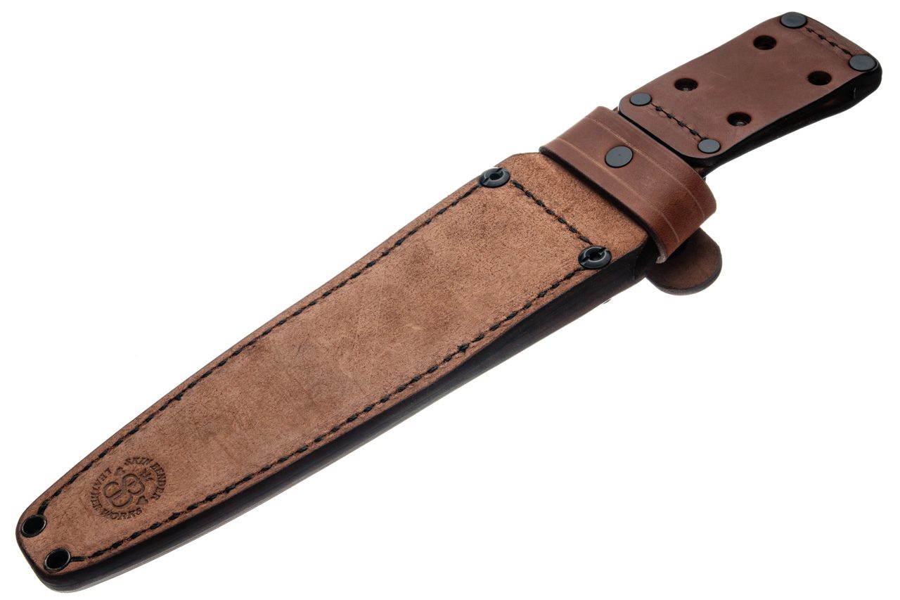The Skin Bender Leather Works upgrade sheath, back, showing the belt loop