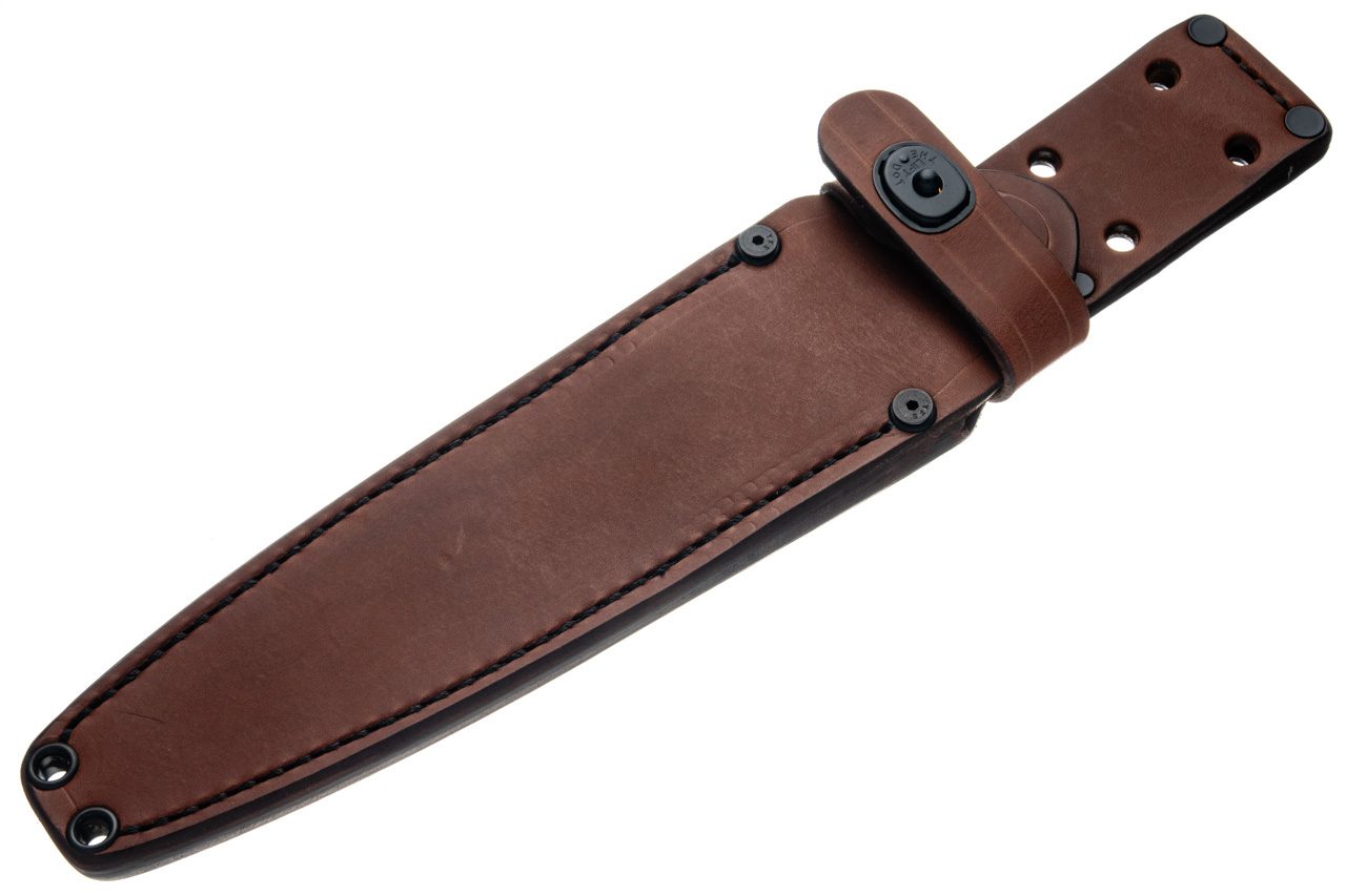 The Skin Bender Leather Works upgrade sheath for the MK2, front